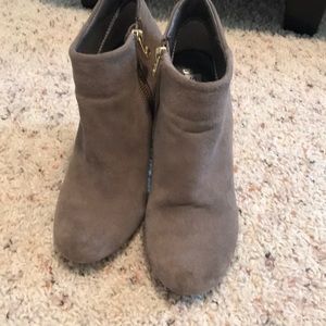 Grey suede heeled zip booties